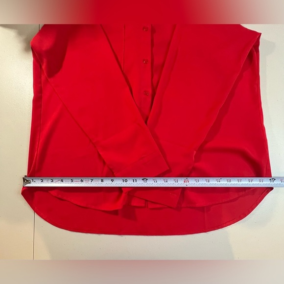 AISEW Button Down Shirt, Long/Sleeve Collared Blouse , Color Red, Large - Picture 3 of 8